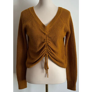 Women's Full Circle Trends Mustard V-Neck Ruched Sweater M